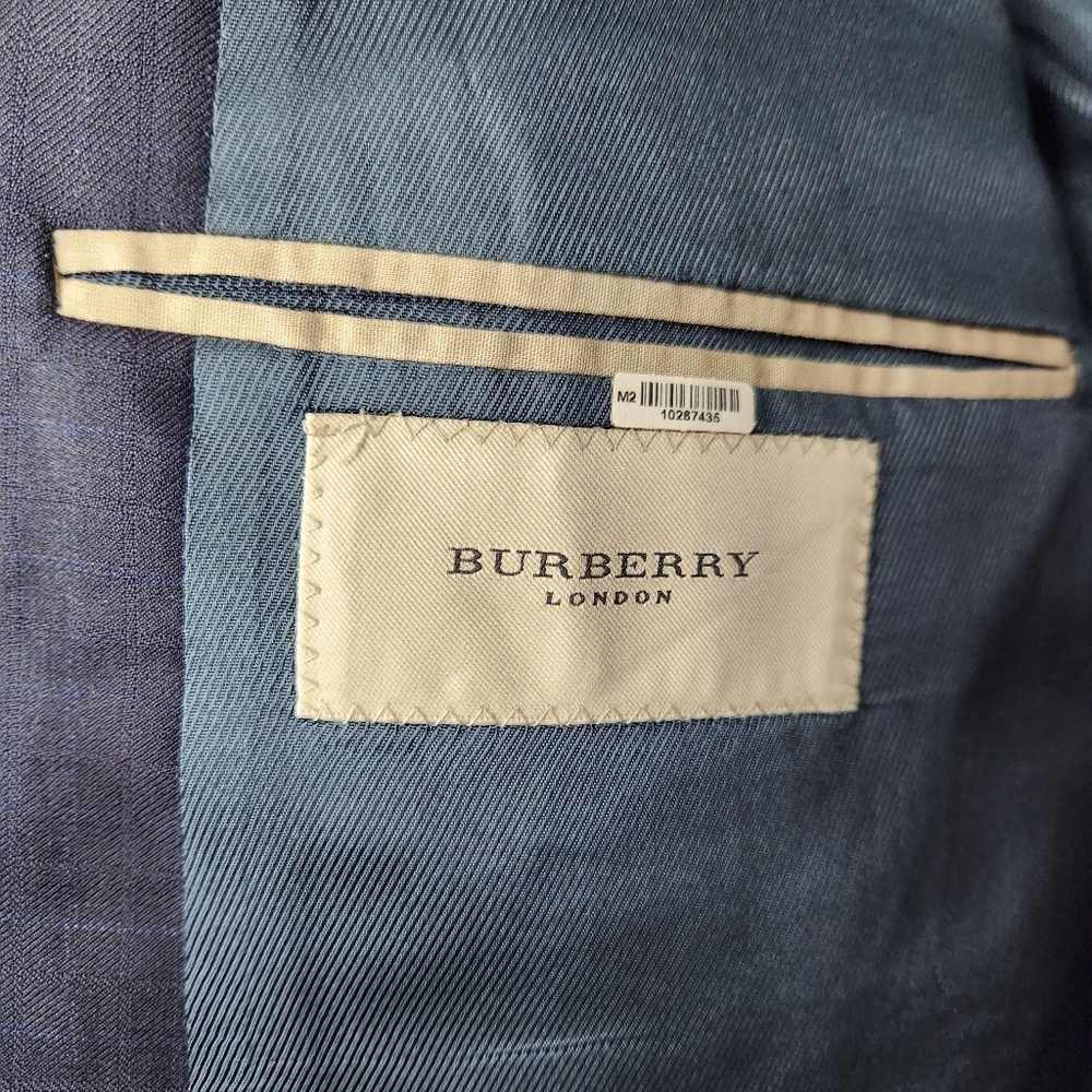 Burberry 100% Wool Blue Windowpane Plaid Blazer Dinner Jacket Mens Size 46L - Picture 8 of 13